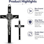 TALPGOD St Benedict Crucifix Silver Black 7.2 Inch,Crucifix Wall Cross for Catholic Decor,Jesus Christ Hanging Cross Wall Art Decor,Escapularios Catolicos,Saint Benedict Medal for Home Decoration