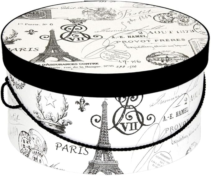 Sarah's Hat Boxes Classic Paris Hat Box – 11" x 5.5" (Dia. x Ht.) Handmade in USA – Odorless Non-Toxic Adhesive, Cording Handle – Premium Storage for Hats & Accessories