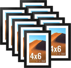 LaVie Home 4x6 Picture Frame Black Set of 10, Display 3.5x5 with Mat or 4 x 6 Without Mat Picture, Photo Frame Collage for Wall Gallery or Table Deco, Hanging or Tabletop Display