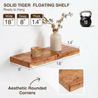 18 Inch Floating Shelves, Solid Wood Wall Shelves, 8 Inch Deep Floating Shelf – for Bathroom, Bedroom, Living Room, Kitchen, Home Decor & Storage, Heavy-Duty Wooden Shelf Wall-Mounted, Set of 2