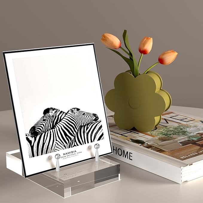 SVENJBB Acrylic Easel Display Stand with Adjustable Silver-Toned Pegs for Art, Photos, and Plates, Modern Clear Acrylic Stand for Cookbook, Invitations, Cards, 1Pack