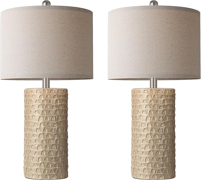 PARTPHONER 23" Modern Ceramic Table Lamp Set of 2, Table Lamps for Living Room, Rustic Farmhouse Bedside Lamps Nightstand lamp for Bedroom, Desk Lamp for End Table Home Decor Beige
