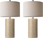 PARTPHONER 23" Modern Ceramic Table Lamp Set of 2, Table Lamps for Living Room, Rustic Farmhouse Bedside Lamps Nightstand lamp for Bedroom, Desk Lamp for End Table Home Decor Beige