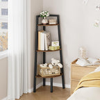 Hoctieon Corner Shelf, 3-Tier 40" Tall Corner Bookshelf, Rustic Ladder Shelf, Industrial Display Stand for Living Room, Kitchen, Home Office, Balcony, Small Space, Metal Frame, Rustic Brown