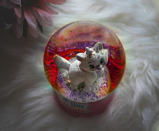 Disney Aristocats Marie Je Suis Adorable Light-Up Adult Snow Globe with Swirling Glitter Display Piece | 6 Inches Tall