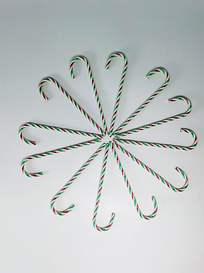 50 Pcs Christmas Candy Canes 5.9 inch Plastic Christmas Tree Hanging Ornaments Twisted Green Crutch Candy Canes for Xmas Home Indoor Outdoor Party Decoration (Green red White)