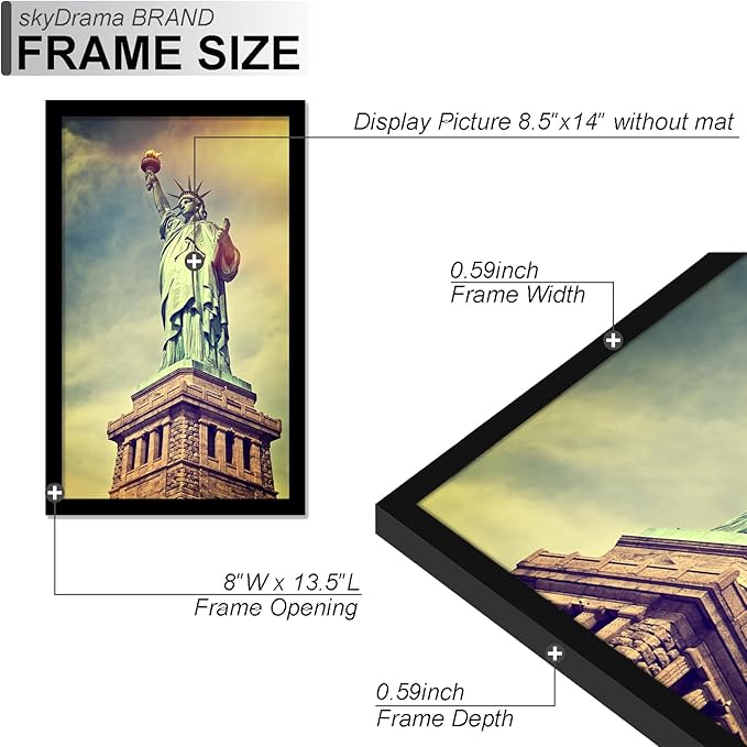 100% Solid Wood 8.5x14 Picture Frame Set of 2, Black Frame for 8.5 x 14 Inch Picture Poster Photo, Light Weight Matte Black Frame for Wall - 2 Pack