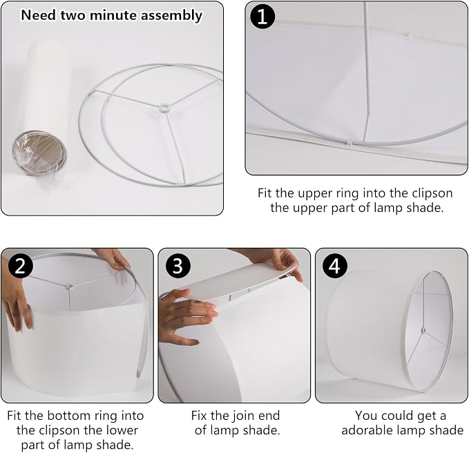 White Lamp shade, Drum Lamp Shade for Table Lamps Floor Lamp, 13" Top X 13" Bottom X 10" High White Large Line Fabric Lamp Shade, Easy Assembly Replacement Lampshade