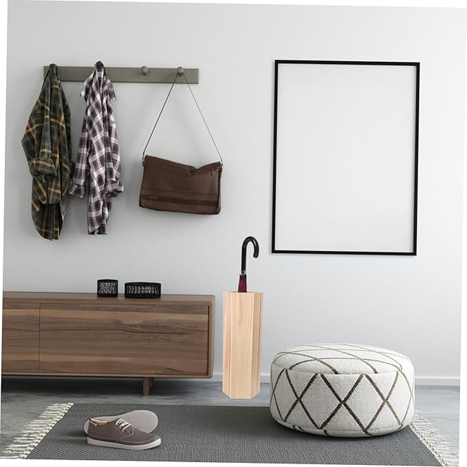 19inch Wooden Umbrella Stand - Hexagon Storage Holder for Umbrellas Canes - Indoor and Outdoor Use - Stylish and Modern Organizer for Entryways