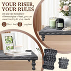 MAONAME Wood Display Risers Decorative Tray Set of 3, Farmhouse Pedestal Stand for Display Home Decor, Vintage Black Beaded Wooden Tray for Kitchen Counter, Short and Tall Footed