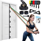 Brebebe Upgrade Door Anchor Strap for Resistance Bands Exercise, Multi Points Anchor Straps with 7 Loops+ 7 D Rings, Home Gym Workout Equipments with Ratchet Adjust Tighten Straps Not Loose, Sturdy