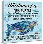 Sea Turtle Wall Art Decor Inspirational Wall Decor Posters Beach Themed Decoration for Bathroom Bedroom Living Room Home Office, Sea Turtle Gifts for Turtles Lovers (8 X 8 Inches, Framed)