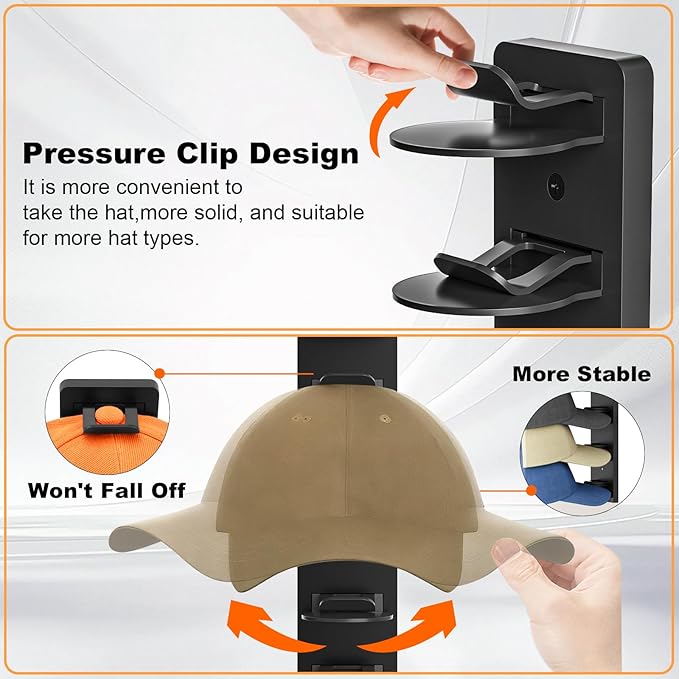 1 Pack Hat Organizer for Baseball Caps, Hat Rack for Wall, Strong Adhesive & Screw-in Cap Holder hat hangers for Closet Door & Bedroom