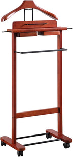 Proman Products Deluxe Suit Valet Stand VL36204 with Top Tray, Slide Out Tray, Contour Hanger, Trouser Bar, Tie & Belt Hooks and Shoe Rack, 17" W x 13" D x 41" H, Dark Cherry
