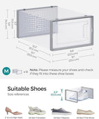 SONGMICS Shoe Boxes, Pack of 12 Shoe Storage Organizers, Stackable Clear Plastic Boxes for Closet, Sneakers, 13.1 x 9.1 x 5.6 Inches, Transparent and Gray ULSP006G12