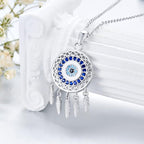 Dream Catcher Pendant Necklace 925 Sterling Silver Synthetic Moonstone Crystal Sunflower Rose Flower Evil Eye Dreamcatcher Cremation Jewelry Gifts for Women Wife Mom