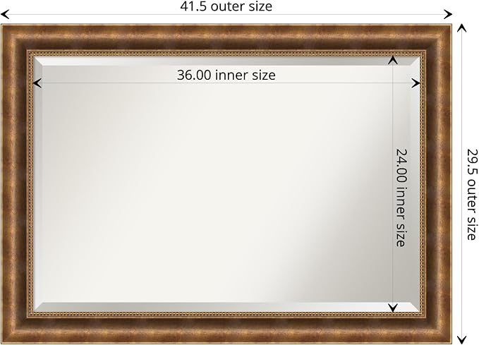 Amanti Art Bronze Wall Mirror 29x41 Manhattan Bronze Rectangle Bathroom Mirror for Wall Decor Living Room, Large Traditional Wood Frame, Hangs Horizonally and Vertically, Bathroom Decor, Beveled Edge