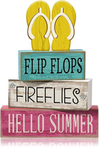 Yuntau 4 Pcs Summer Table Decorations Wooden Sign Flip Flops Table Centerpiece Summer Tiered Tray Decor Decorative Faux Book Stack Block for Coffee Fireplace Mantel Floating Shelf Hawaii