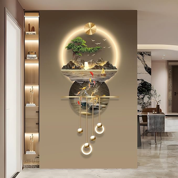 LED Light Art Wall Decor, Modern Home Decor Wall Sculpture with Lights, Walls Art Decorations Lamp, Walls Arts Decors Sculptures Large, Plug-in Power Supply, Gold C, 23x53IN