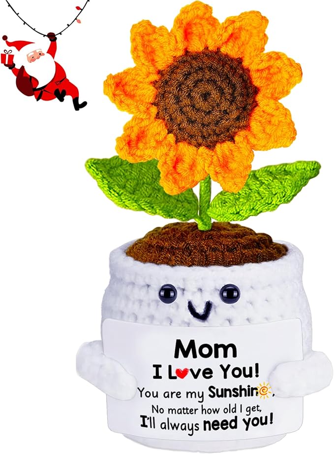 Gifts for Mom from Daughter Son, Mom Birthday Gifts, Gift for Moms Mother in Law Step Mama Mommy, Mother's Day Birthday I Love You Present for Moms, Cute Handmade Crochet Positive Sunflower Doll