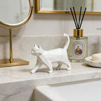 Cynkeyee Geometric Knick Knacks Cat Statue - Modern Resin Sculpture for Home Decor Minimalist Bookshelf Desk Figurine Small White Trinkets for Shelf Decor Office Decoration Accent 6x5x1.6 Inches