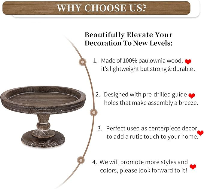 Hanobe Display Riser for Farmhouse Decor: Rustic Wooden Risers Round Decorative Pedestal Plate Stand Holder Tray for Candle, Cupcake, Plant