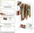 White Clothing Rack, Modern 45" Height Garment Rack for Small Spaces, Stable Standing Clothes Organizer with Bottom Shelf, Portable Rack for Dorm, Apartment & Studio, 92LBS Max Capacity