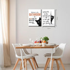 MUWAK Funny Welcome to the Bathroom Slogan Wall Art Set of 2 – Cat will Be With You Shortly Canvas Prints, Funny Bathroom Sign Pictures Wall Decor for Restroom, Washroom – 12x16in