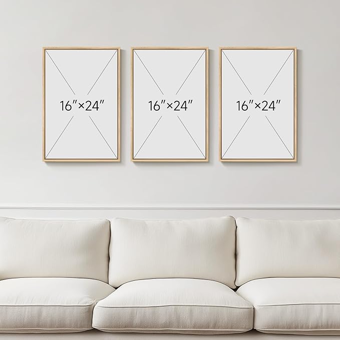 Framed Abstract Sage Green 3 Piece Wall Art for Living Room, Modern Neutral Waves Botanical Canvas Artwork for Walls, Minimalist Wabi Sabi Rustic Nature Print Wall Decor for Bedroom Office, 16x24 Inch