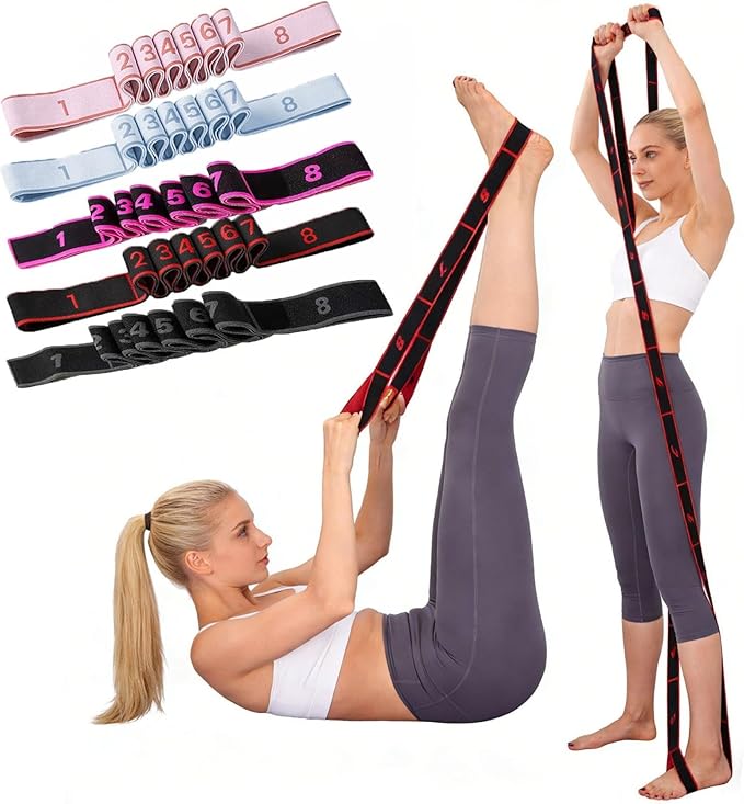 Fitness Resistance Bands for Stretching and Yoga, Numbered Resistance Band with Clear Markings, 8-Section Elastic Exercise Band for Pilates, Flexibility Training, Full Body Workout