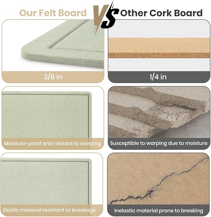 Large Bulletin Board, 72 X 48 inches Cork Board with 30 Pushpin, 6' x 4' Felt Cork Board Notice Pin Board, Self-Adhesive Vision Board Mood Board Foldable Photo Board for Wall - Sage Green