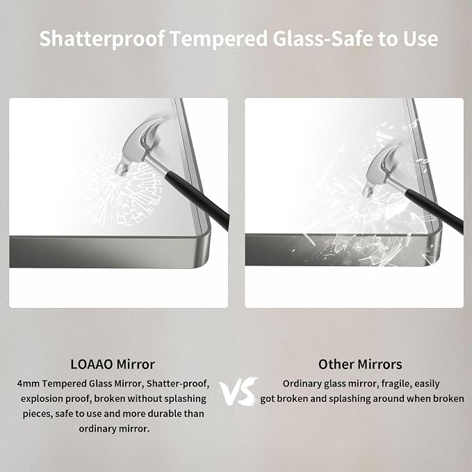 LOAAO 60X40 Inch Brushed Nickel Bathroom Mirror, Rounded Rectangle Silver Metal Frame Mirror, Brushed Nickel, Anti-Rust, Shatter Proof, Hangs Horizontally or Vertically