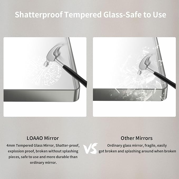 LOAAO 77X36 Inch Brushed Nickel Bathroom Mirror, Rounded Rectangle Silver Metal Frame Mirror, Brushed Nickel, Anti-Rust, Hangs Horizontally or Vertically