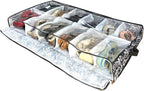 Men/Woman 12 Cells See Through Underbed shoes and boots Storage Bag Organizer with black and white flower (black)
