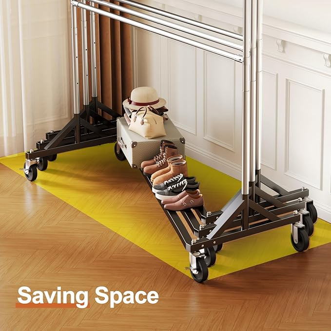 HOKEEPER Z Rack for Clothing Heavy Duty Clothes Rack Hold 550 LBS Commercial Garment Rack with Wheels Rolling Portable Z Base for Bedroom, Living Room, Laundry, Balcony 22.8" D x 62.6" W x 87.8" H