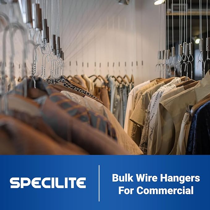 SPECILITE Wire Metal Clothes Hangers Bulk 100 Pack for Standard Size Suits, Coats, Shirts, Pants, Skirts, Space Saving, Non Slip,16 Inch 12 Gauge Ultra Thin, Silver
