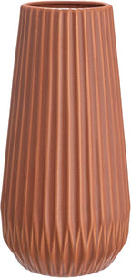 Bloomingville Round Stoneware Fluted Vase with Embossed Lines, Matte Terracotta