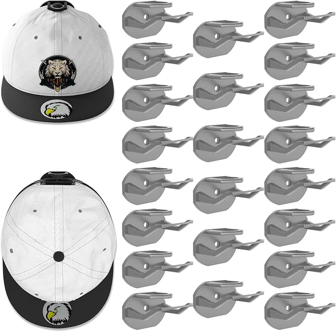 22 Pack Adhesive Hat Hooks for Wall, Super Strong Hat Rack for Baseball Caps, Hat Organizer Display for Home Decor, Hat Hangers Holder for Wall, Door, Closet, No Drilling - USA Patented (Gray)