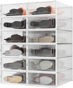 PARANTA 12-Piece Boot and Shoe Storage Box, Stackable Clear Plastic Shoe Box, Space-Saving Shoe Organizer for Boots, Sneakers, and High Heels, Clear