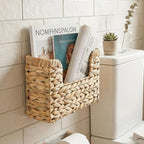 ZAVOOS Woven Hanging Magazine Holder, Water Hyacinth Storage Basket with Handle for Files, Books, Letters, Natural Wall Mounted Mail Organizer Rack for Office, Home, Farmhouse Decor