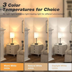 Bedside Table lamp for Bedroom Set of 2 - 3 Color Temperatures Small Lamps with USB C and A Ports, Pull Chain Table Lamps with AC Outlet, White Nightstand Lamps with Black Metal Base for Kids Reading