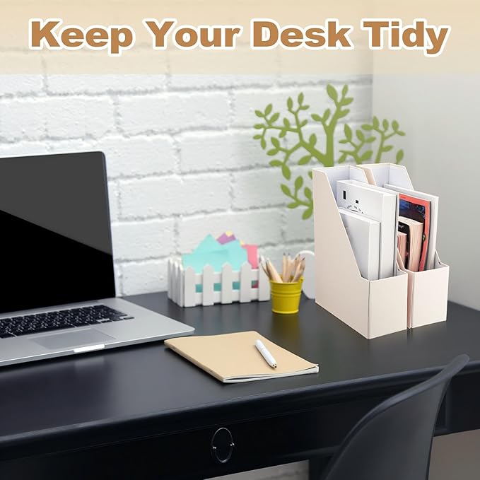 AmazingSpark 5 Pack Magazine File Holder Office Desk Storage Holder Set Vertical Desk Cardboard Organizer for Office Home Classroom Organize Your File Magazines Paperwork Books or Binders (Beige)