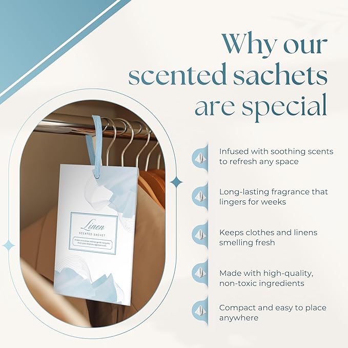 15 Pack Fresh Linen Sachets for Drawers and Closets, Scented Sachets for Drawers, Closet Freshener Sachet for Drawers to Refresh Any Space, Fresh Linen Sachet Bags, Scented Drawer Fresheners