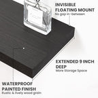 Solid Wood Floating Shelves For Wall, 24”W x 9”D x 1.56”H Large Wall Shelves for Living Room Bedroom Bathroom Kitchen Drcor Storage with Invisible Heavy-Duty Metal Bracket, Carbonized Oak, 2 Pack