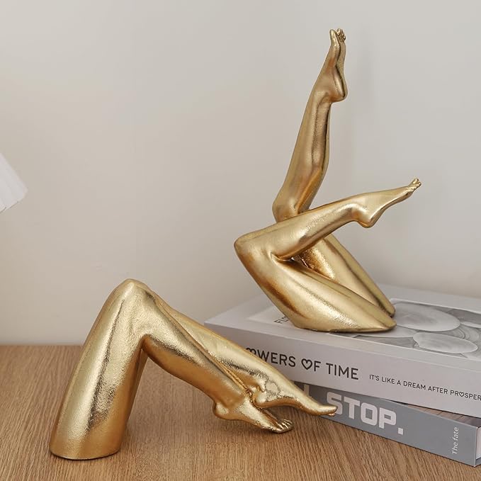 Golden Legs Sculpture Elegant Resin Home Decor Legs Statues Versatile Indoor/Outdoor Ornament, Bedroom, Office Desktop, Cabinets, Perfect (Bent Leg)