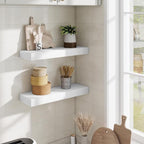 Fun Memories Floating Shelves Bathroom for Wall Mounted Shelves, 20 Inch Wood Shelf Set of 2, Home Storage & Display Decor, White
