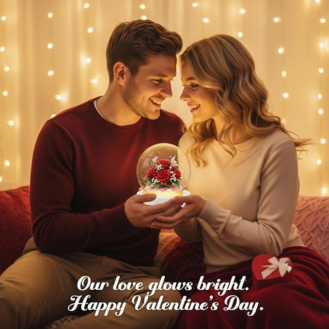 Irenare 2 Set Valentines DIY Snow Globes Set Warm Light Make Your Own Snow Globe with LED Light White Wooden Base Clear Plastic Globe Kit for Valentine Christmas Decor Gift