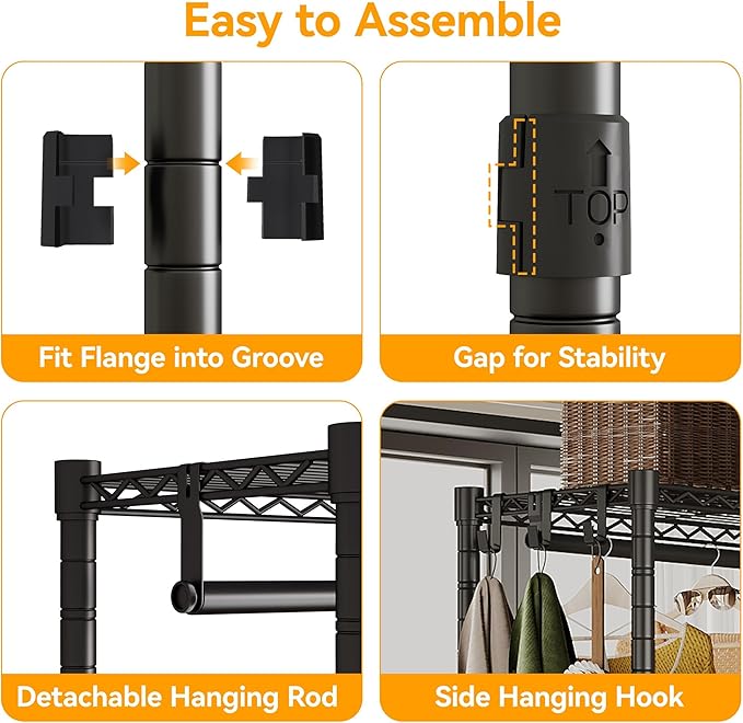Heavy Duty Garment Rack with Wheels, H2 Plus Rolling Clothing Rack for Hanging Clothes, Load 480 LBS Portable Closet, Metal Adjustable Shelves & Double Hanging Rods for Bedroom Storage, Black