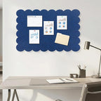 Foldable Decorative Scalloped Felt Bulletin Board 24 * 16 Inches for Wall, Alternative Photo Board Self-Adhesive Vision Board Decorative Pin Board for Wall (Dark Blue)