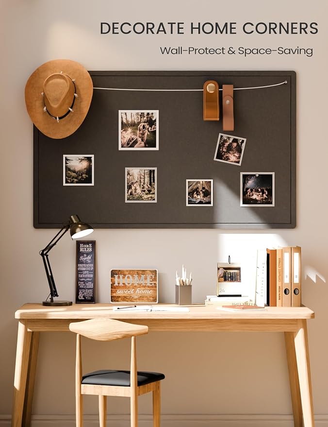 Fluxynara Large Bulletin Board, 59" x 35.4" Cork Board Alternative with 24 Safe Removable Adhesive Tabs, Foldable Felt Pin Board for Home Office, Classroom, Bedroom,Entryway for Walls—Black